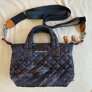 MZ Wallace Dark Blue Camo Quilted Micro Sutton with Detachable Strap